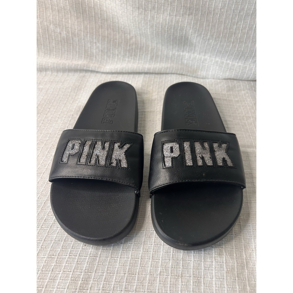 Victoria's Secret VS PINK Black Slides With Glitter Size L